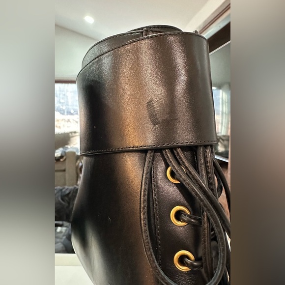NIB Balmain Uria Leather Ankle Lace Zipper Buckle Boots Black Gold Heel 38 - Picture 16 of 16